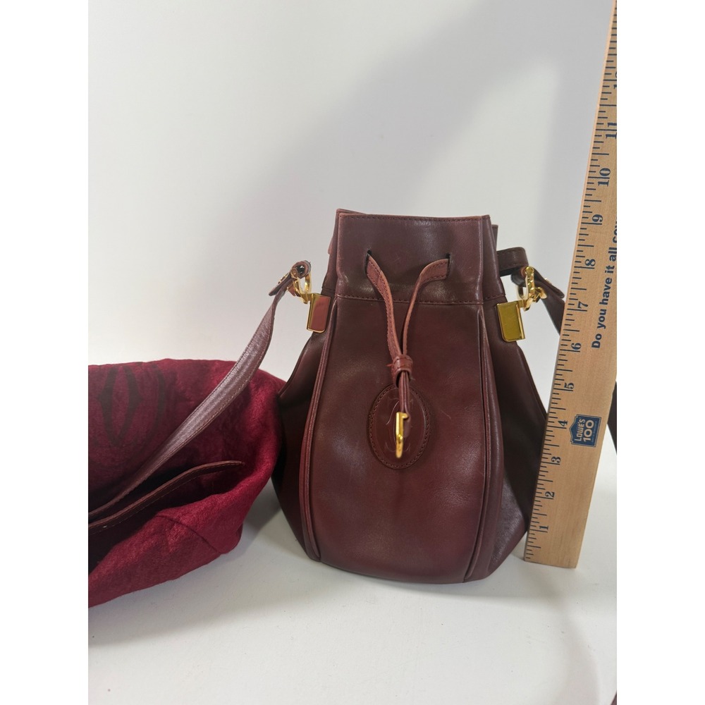 Vintage Must de Cartier Bucket Bag Leather Crossbody Gold HW Bordeaux Dust Cover - Picture 2 of 14